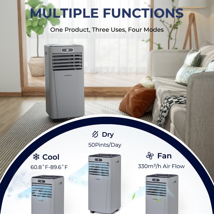 10000 BTU Portable Air Conditioner with Remote Control-Gray-Portable Air Conditioners-DECOROLALA