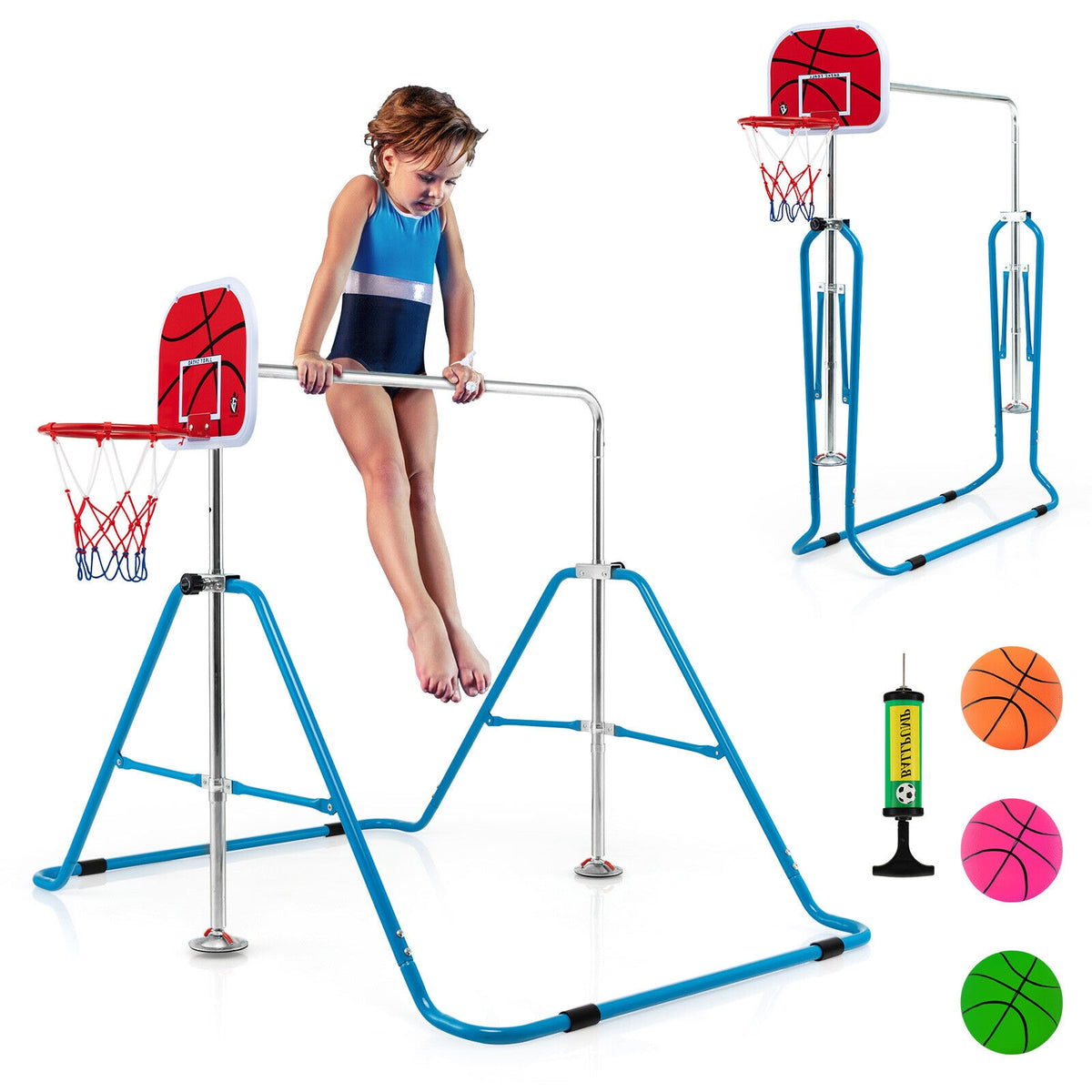 Barre horizontale de gymnastique pliante pour enfants avec panier de basket