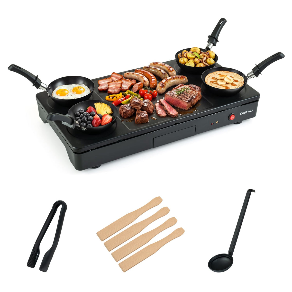 1000W Electric Grill Griddle with 4 Nonstick Woks and Wooden Spatulas for Pancakes-Cookware & Bakeware-DECOROLALA