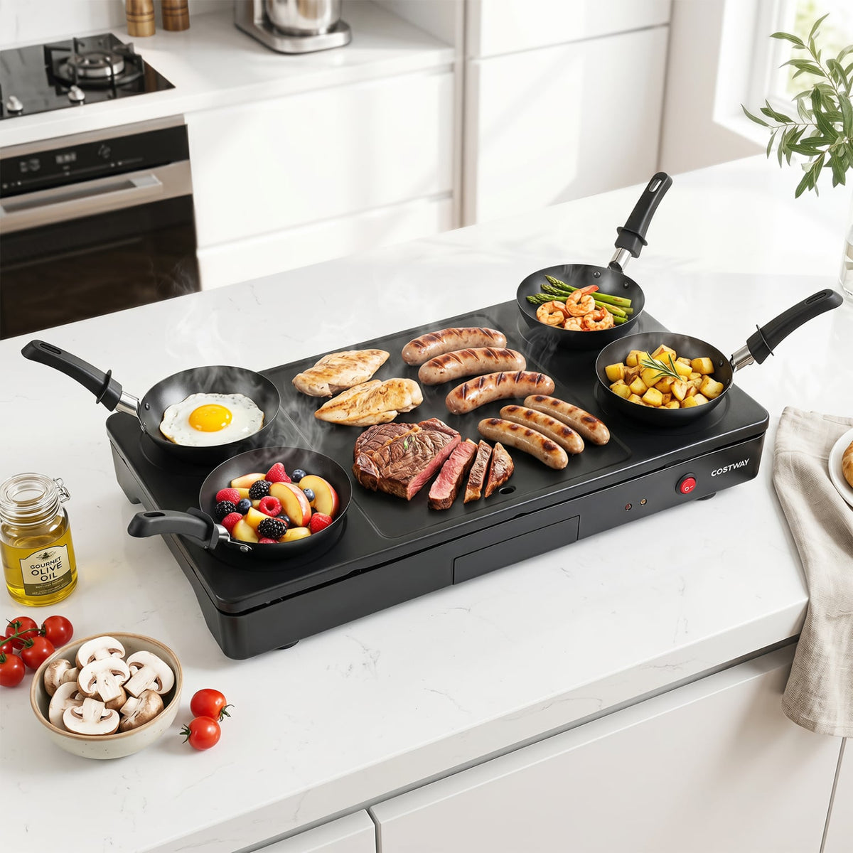 1000W Electric Grill Griddle with 4 Nonstick Woks and Wooden Spatulas for Pancakes-Cookware & Bakeware-DECOROLALA