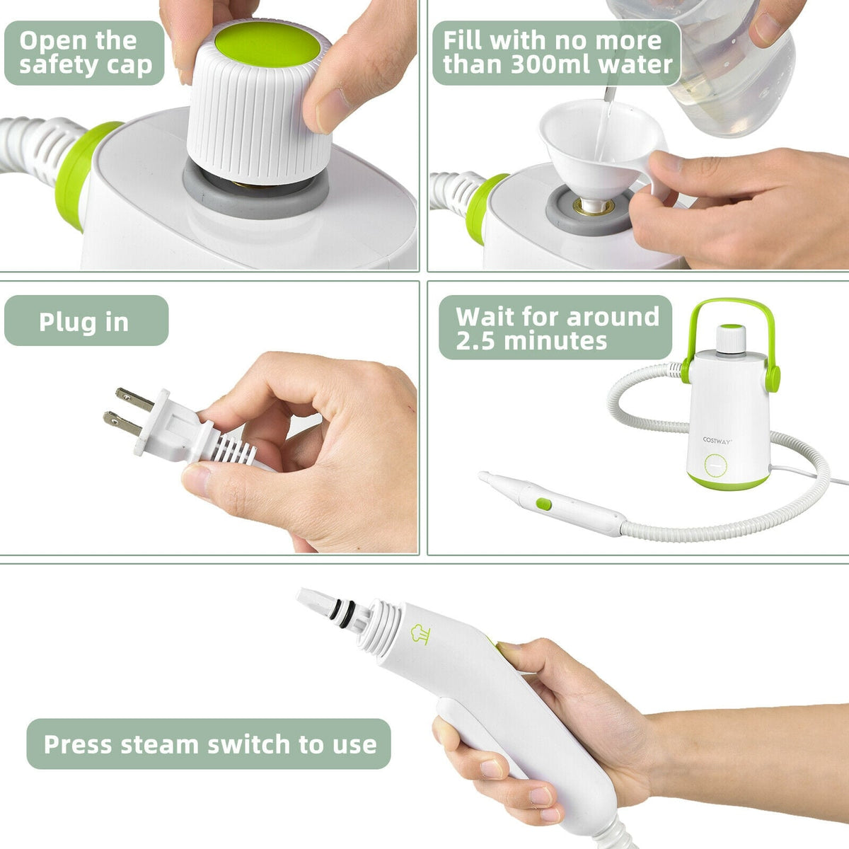 1000W Multifunction Portable Hand-held Steam Cleaner with 10 Accessories-Green-Vacuum Cleaners-DECOROLALA