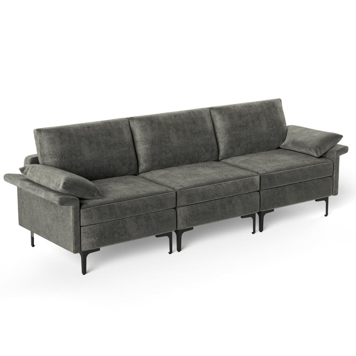 100.5" 3-Seat Modular Sectional Sofa - Gray Linen with Metal Legs-Sofas & Loveseats-DECOROLALA