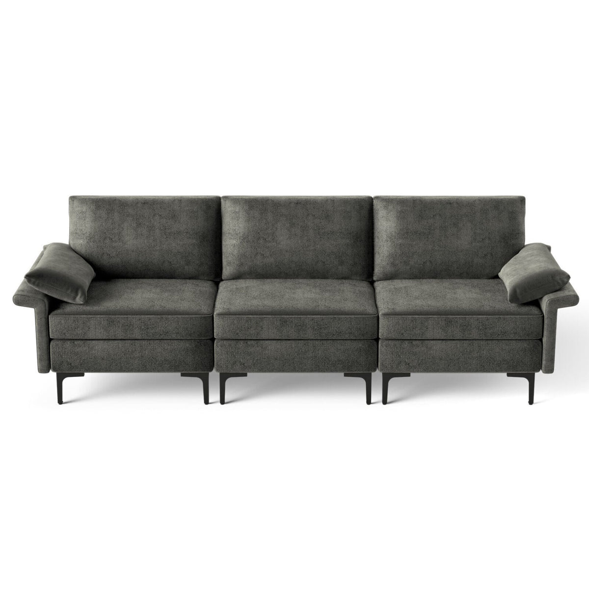 100.5" 3-Seat Modular Sectional Sofa - Gray Linen with Metal Legs-Sofas & Loveseats-DECOROLALA