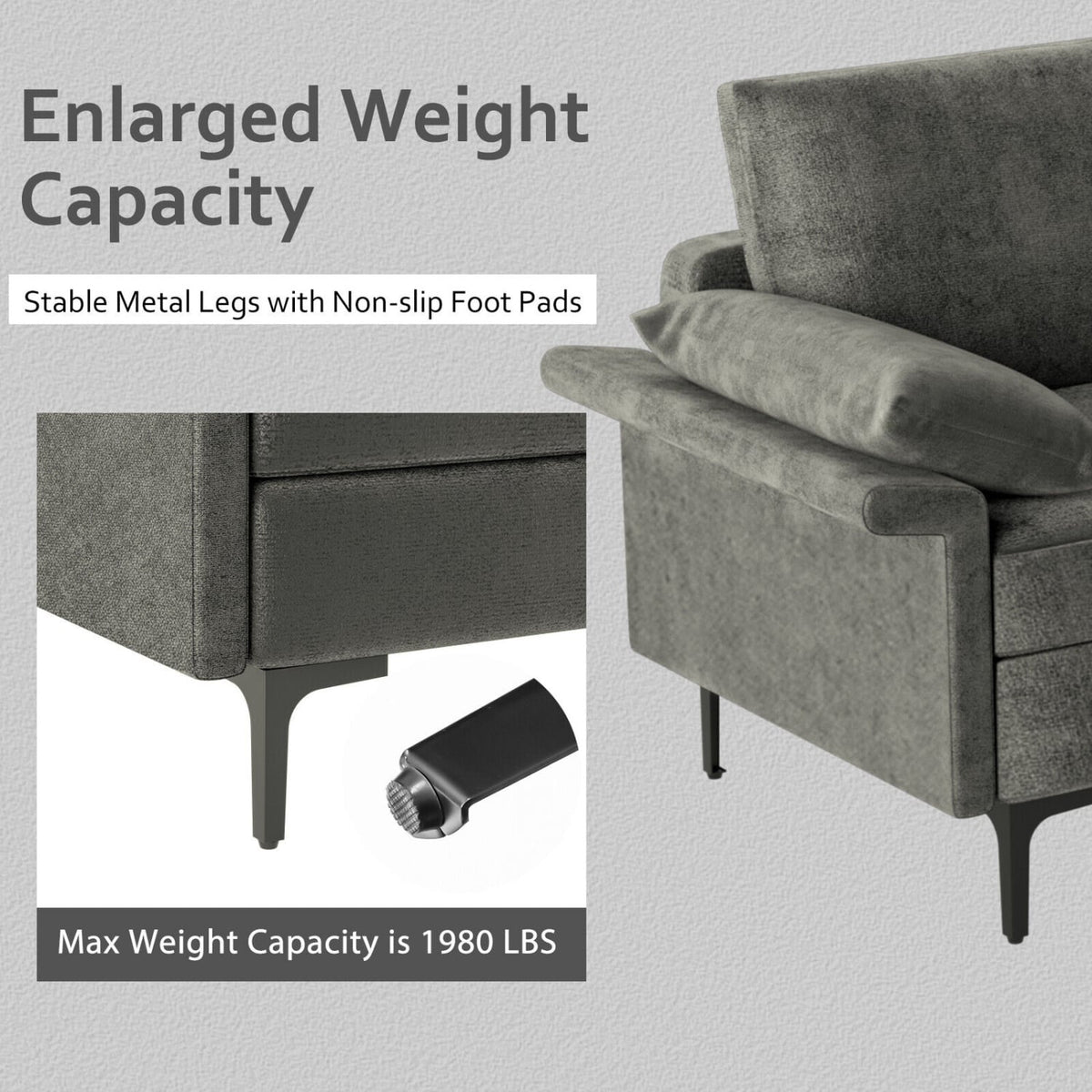 100.5" 3-Seat Modular Sectional Sofa - Gray Linen with Metal Legs-Sofas & Loveseats-DECOROLALA