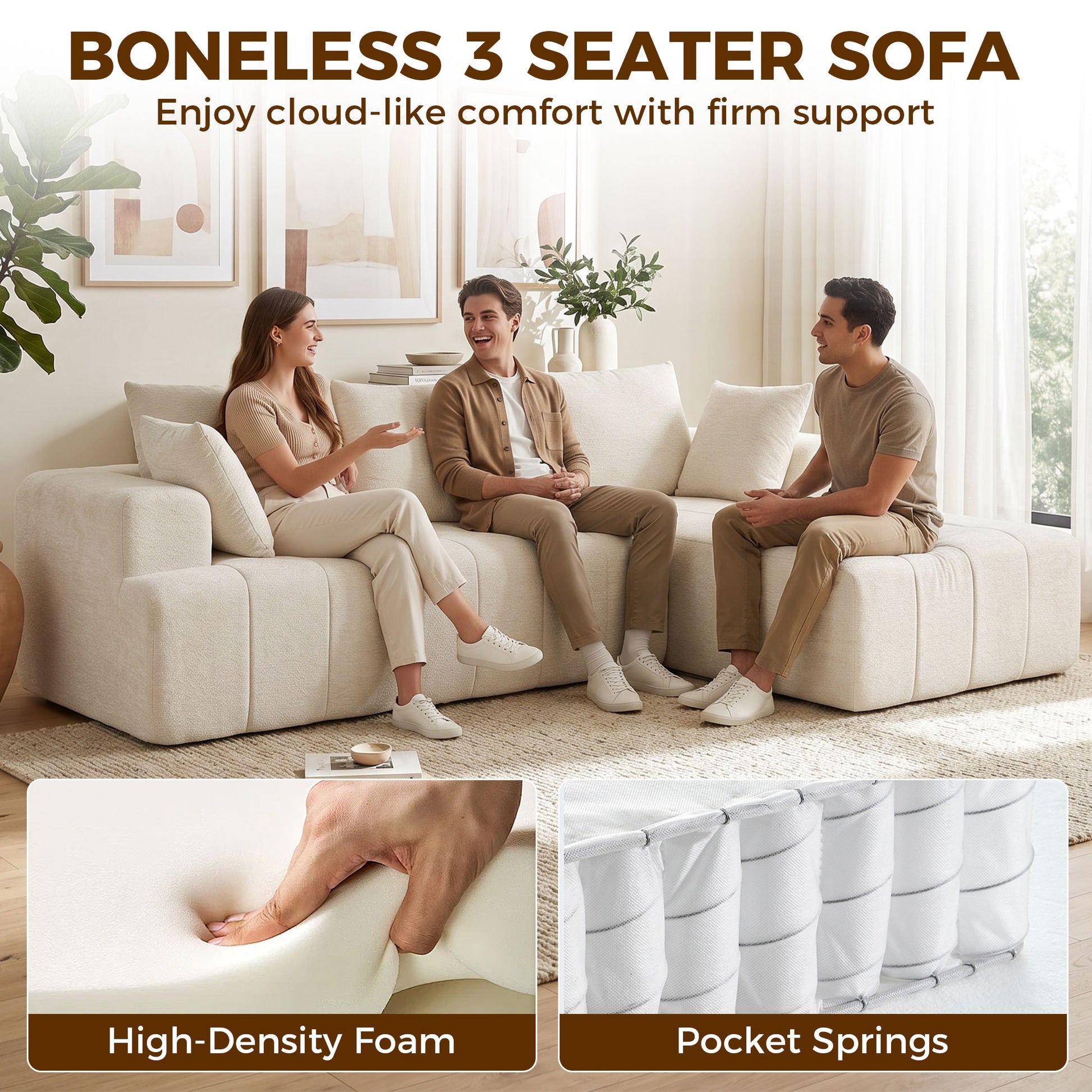 101" Modular Sectional Sofa Bed with Chaise - Beige Chenille-Home Furnishings > Living Room Furniture > Sofas & Reclining Chairs > L Shaped Couchs-DECOROLALA