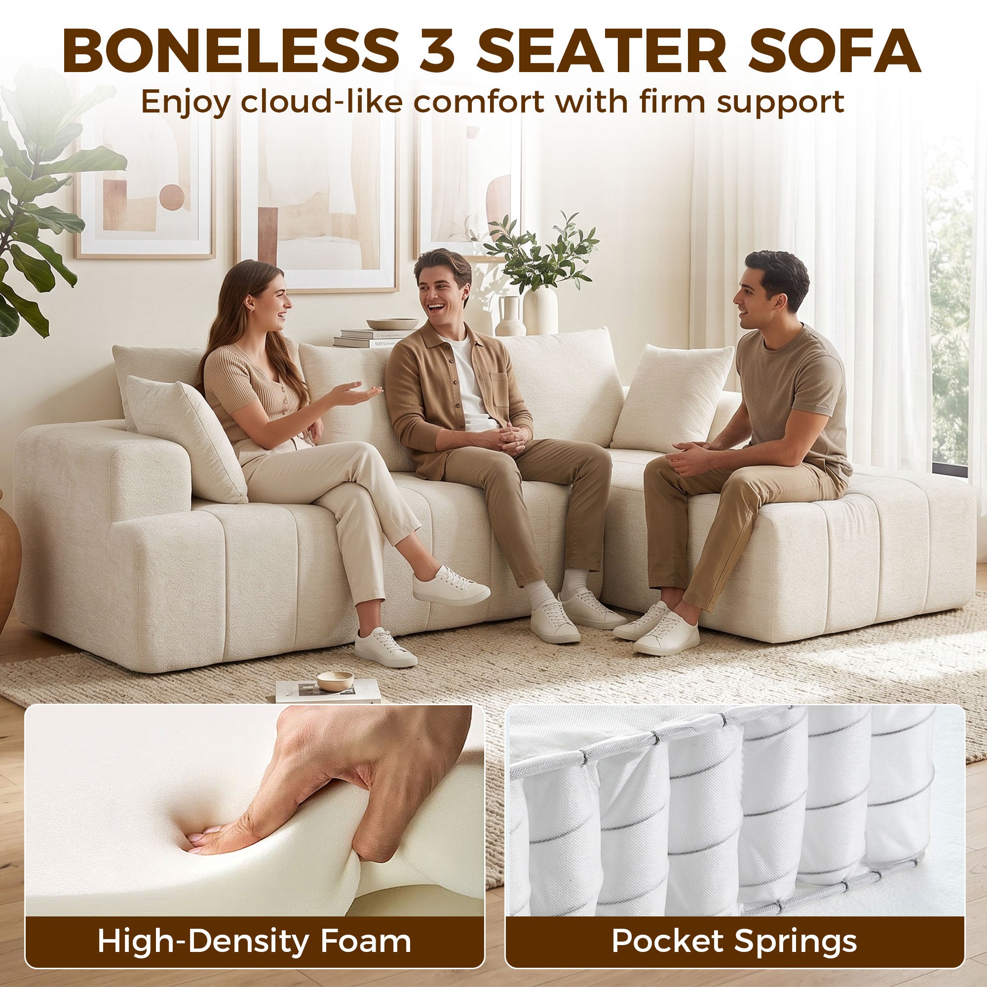 101" Modular Sectional Sofa Bed with Chaise - Beige Chenille-Home Furnishings > Living Room Furniture > Sofas & Reclining Chairs > L Shaped Couchs-DECOROLALA