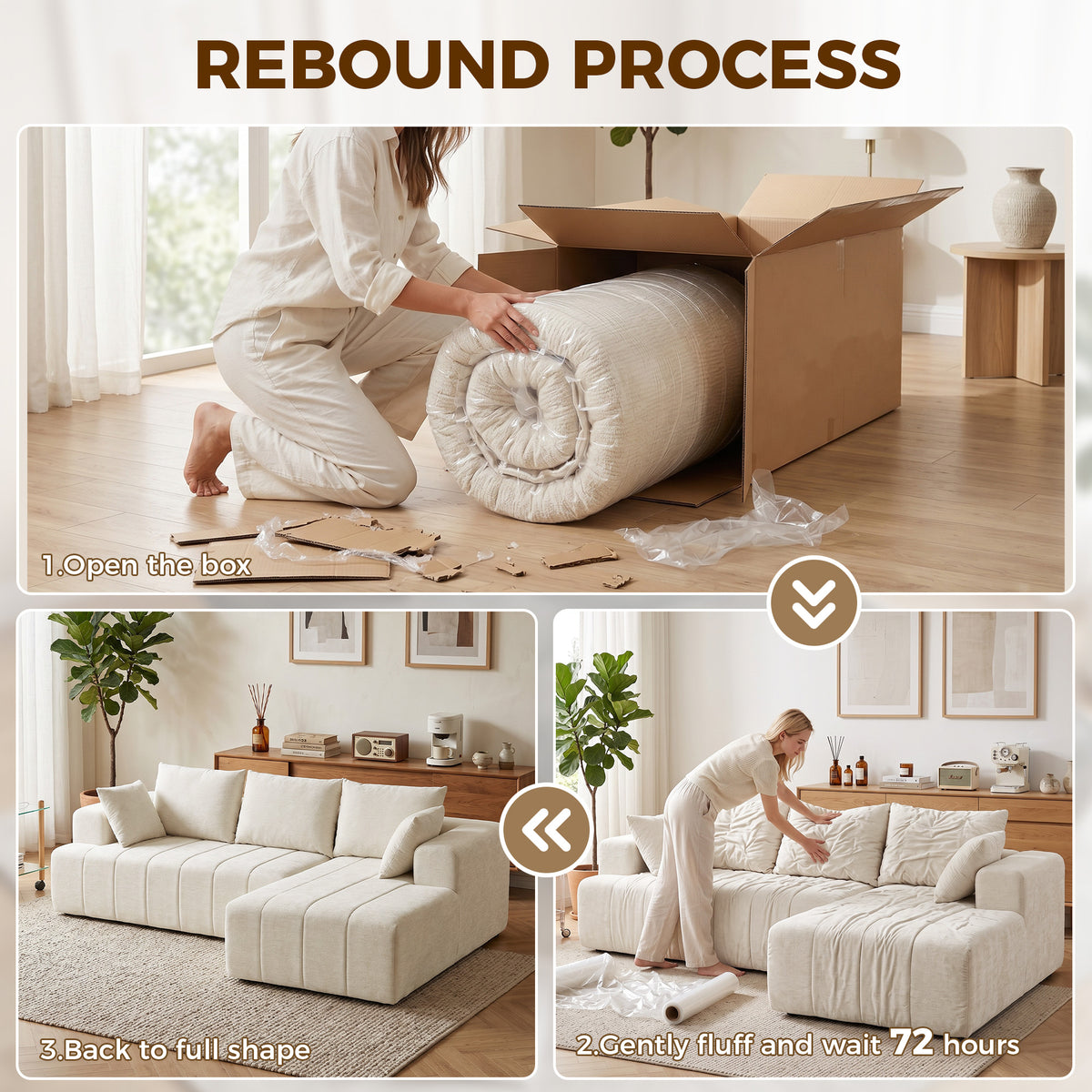 101" Modular Sectional Sofa Bed with Chaise - Beige Chenille-Home Furnishings > Living Room Furniture > Sofas & Reclining Chairs > L Shaped Couchs-DECOROLALA
