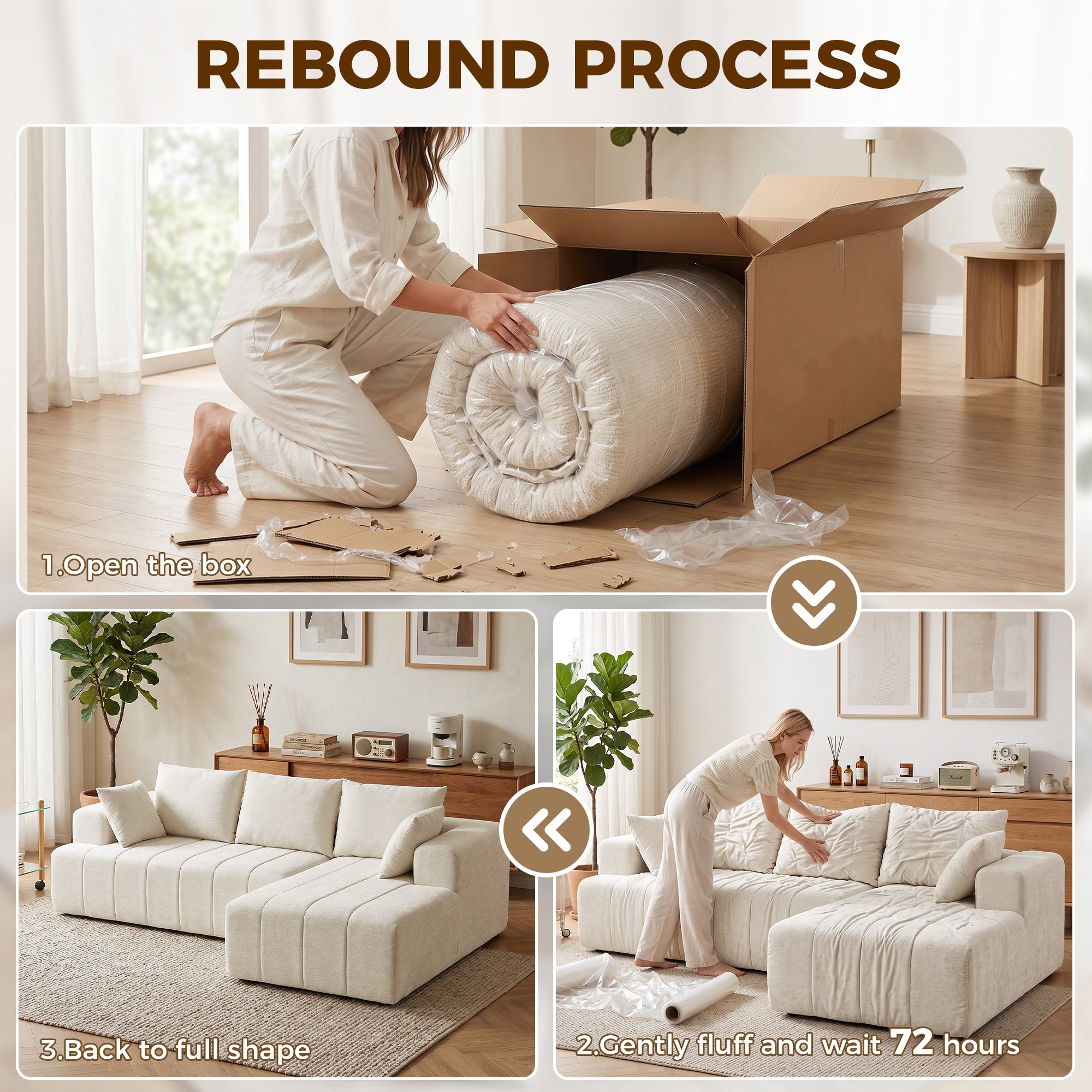 101" Modular Sectional Sofa Bed with Chaise - Beige Chenille-Home Furnishings > Living Room Furniture > Sofas & Reclining Chairs > L Shaped Couchs-DECOROLALA