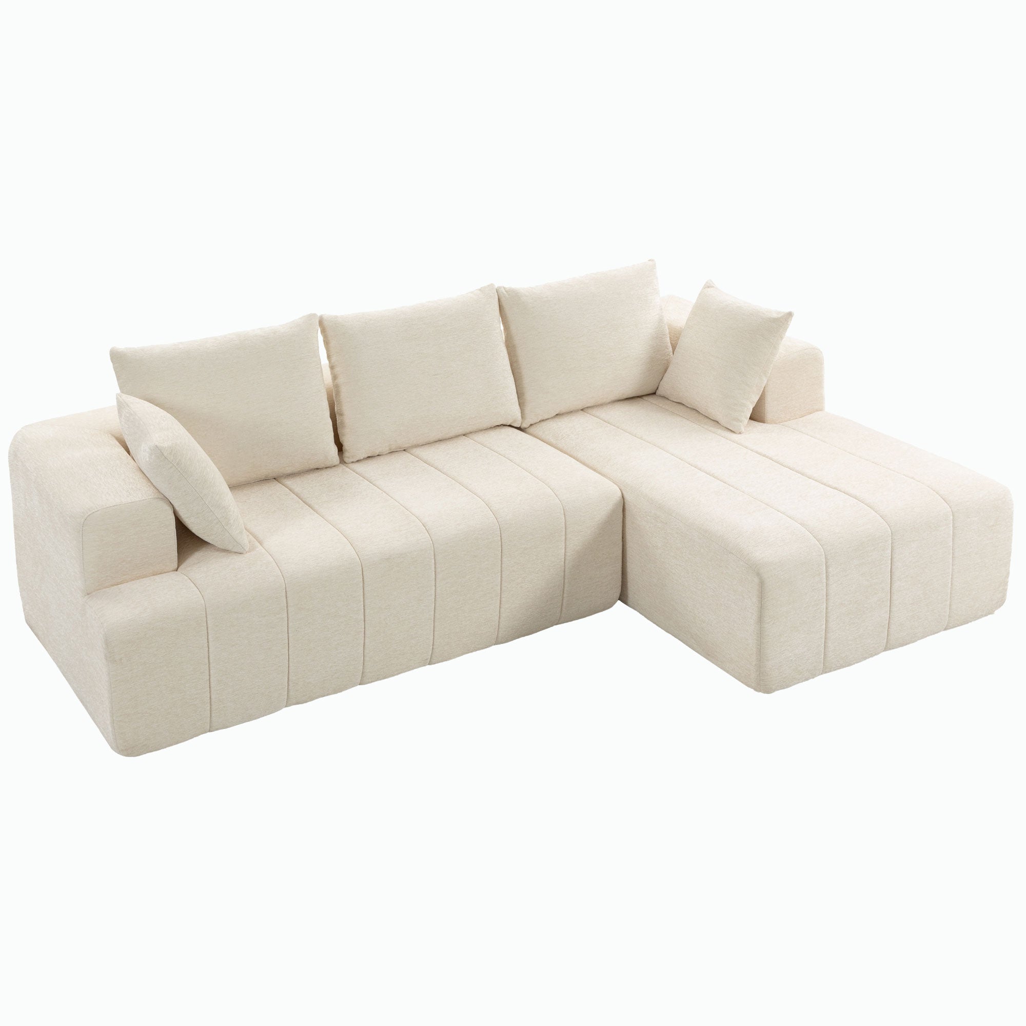 101" Modular Sectional Sofa Bed with Chaise - Beige Chenille-Home Furnishings > Living Room Furniture > Sofas & Reclining Chairs > L Shaped Couchs-DECOROLALA