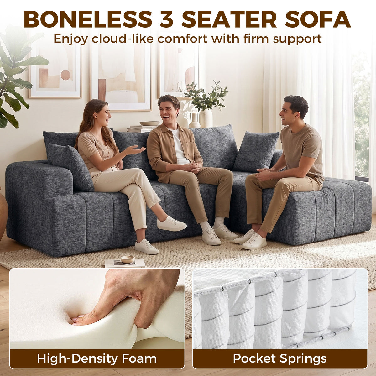 101" Modular Sectional Sofa Bed with Chaise - Grey Chenille-Home Furnishings > Living Room Furniture > Sofas & Reclining Chairs > L Shaped Couchs-DECOROLALA