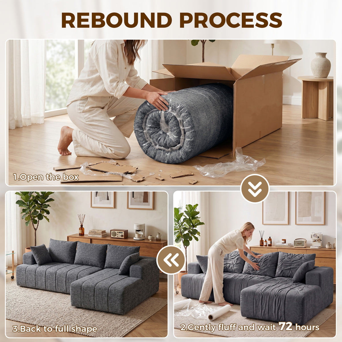 101" Modular Sectional Sofa Bed with Chaise - Grey Chenille-Home Furnishings > Living Room Furniture > Sofas & Reclining Chairs > L Shaped Couchs-DECOROLALA
