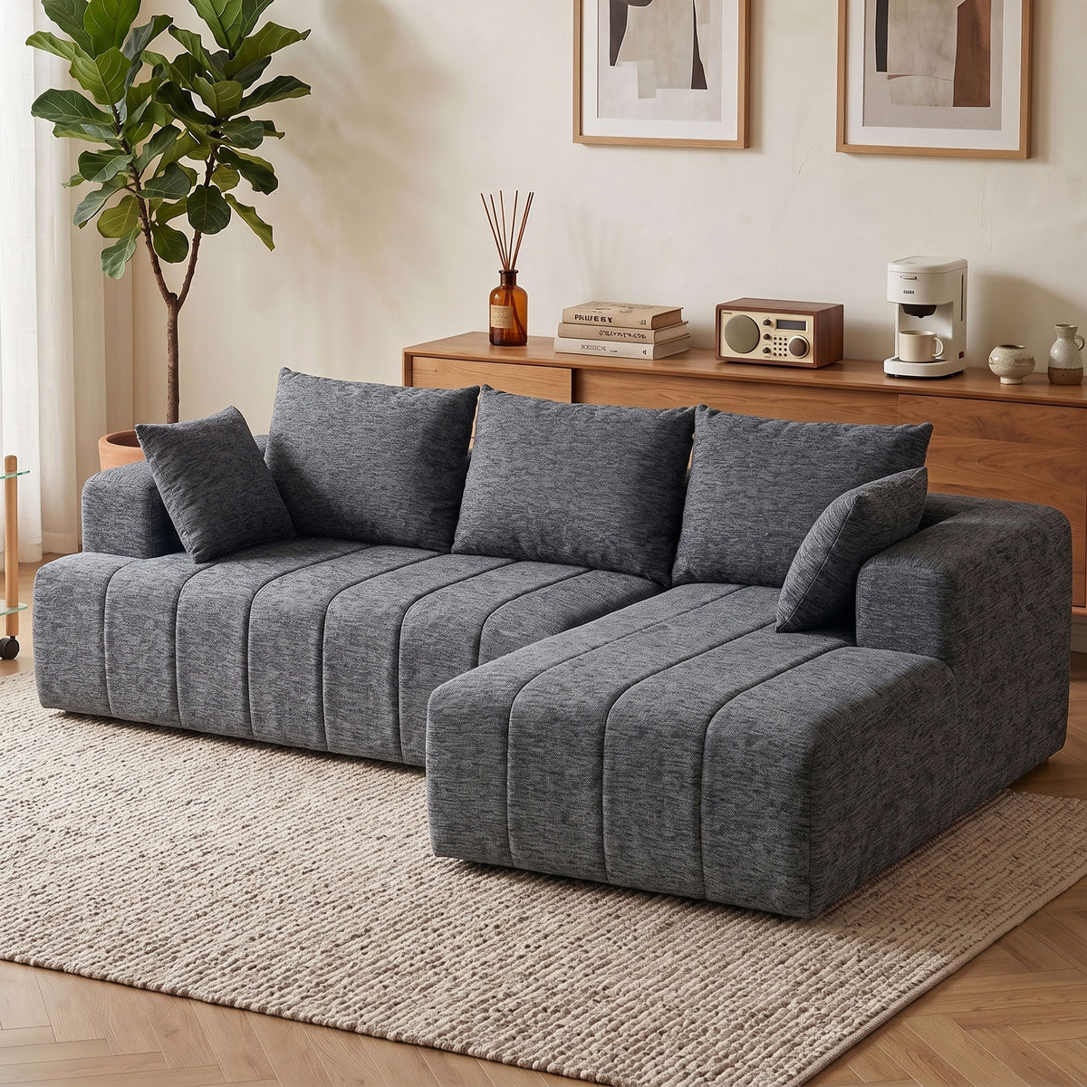 101" Modular Sectional Sofa Bed with Chaise - Grey Chenille-Home Furnishings > Living Room Furniture > Sofas & Reclining Chairs > L Shaped Couchs-DECOROLALA