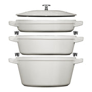 STAUB Stackable Set Stackable Set Medium 4 Piece Cast Iron, White Truffle-n/a-DECOROLALA