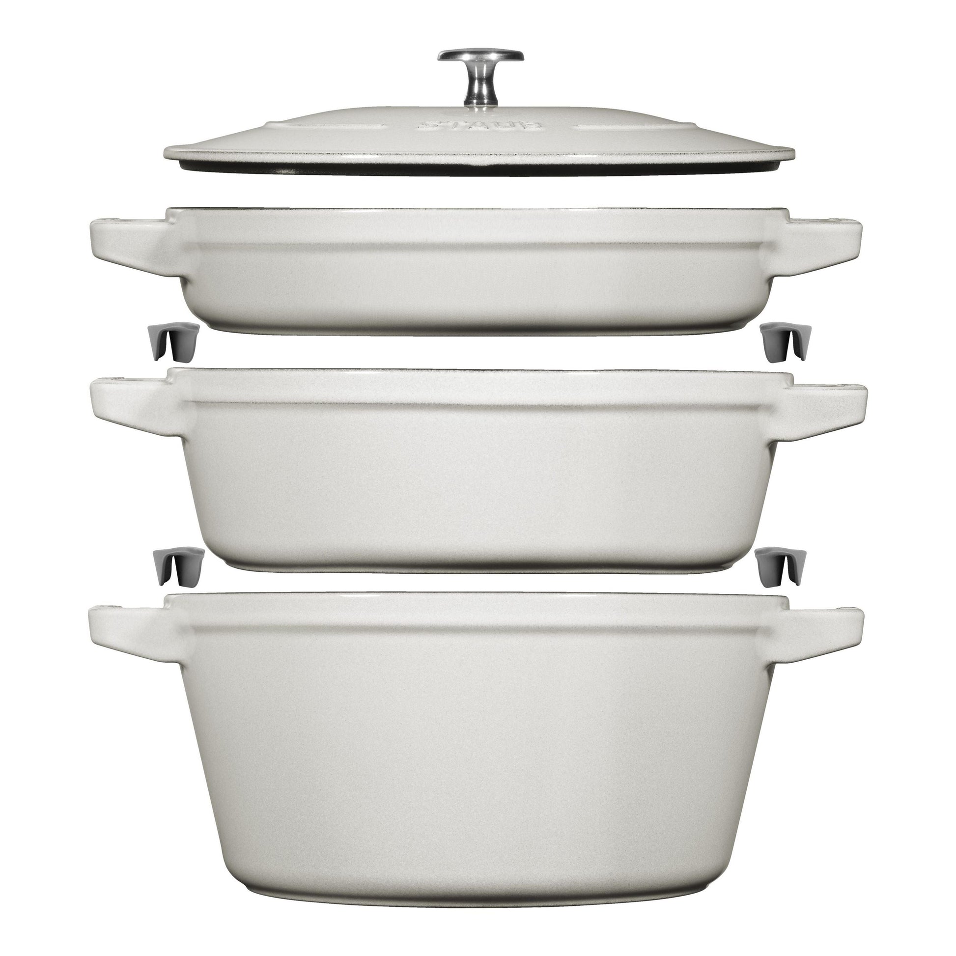 STAUB Stackable Set Stackable Set Medium 4 Piece Cast Iron, White Truffle-n/a-DECOROLALA