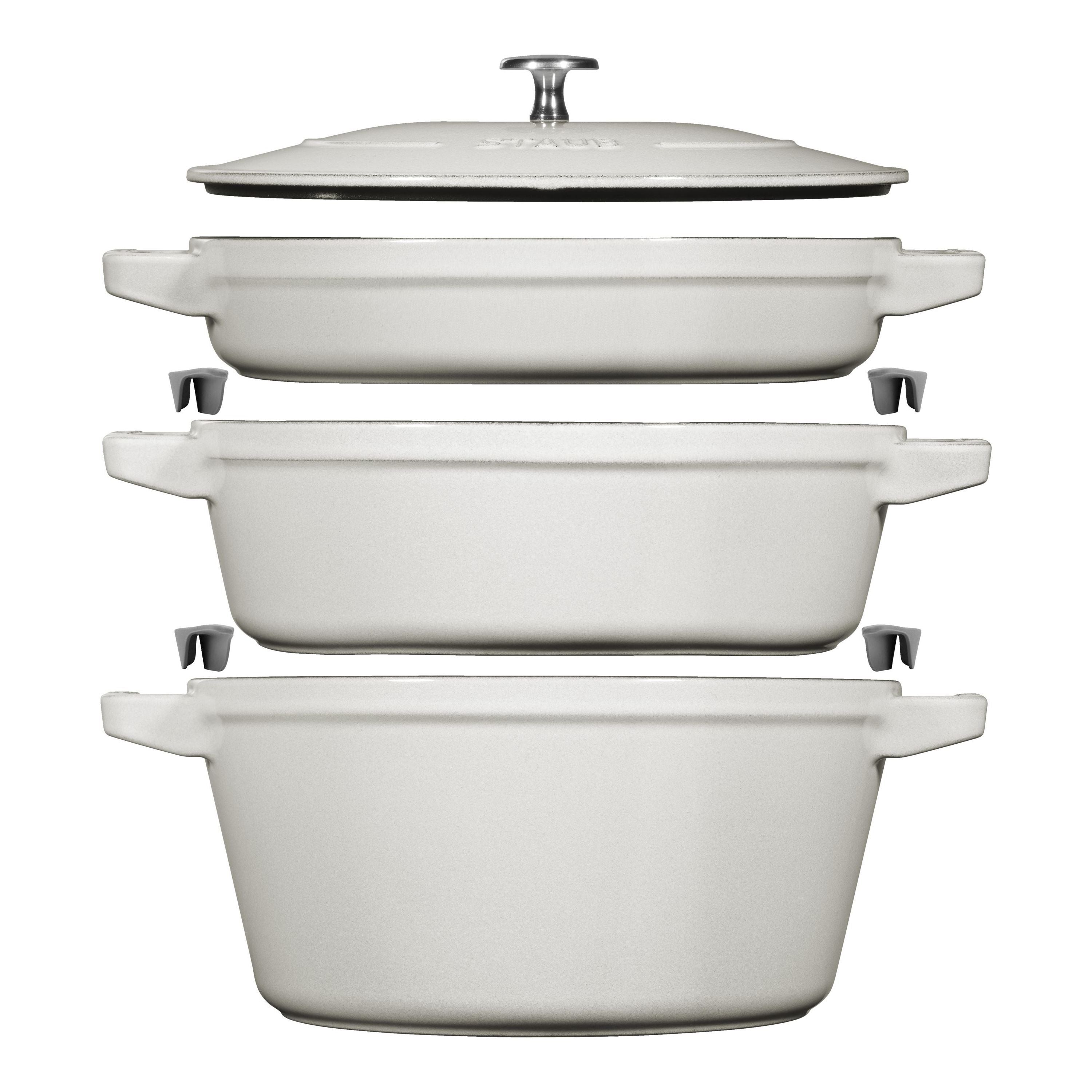 STAUB Stackable Set Stackable Set Medium 4 Piece Cast Iron, White Truffle-n/a-DECOROLALA