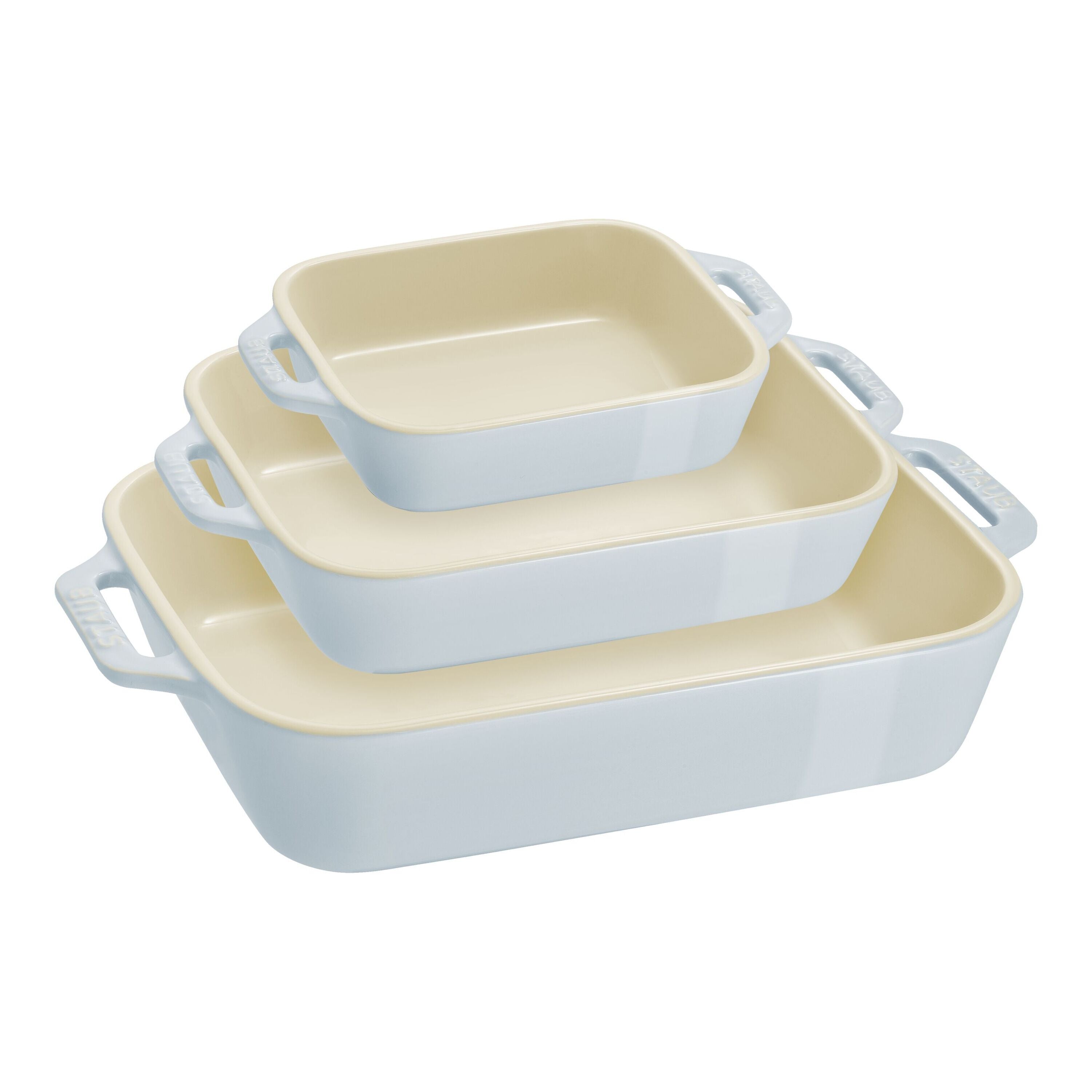 STAUB Ceramique Rectangular Baking Dish Set Macaron Light Blue 3 Piece-n/a-DECOROLALA