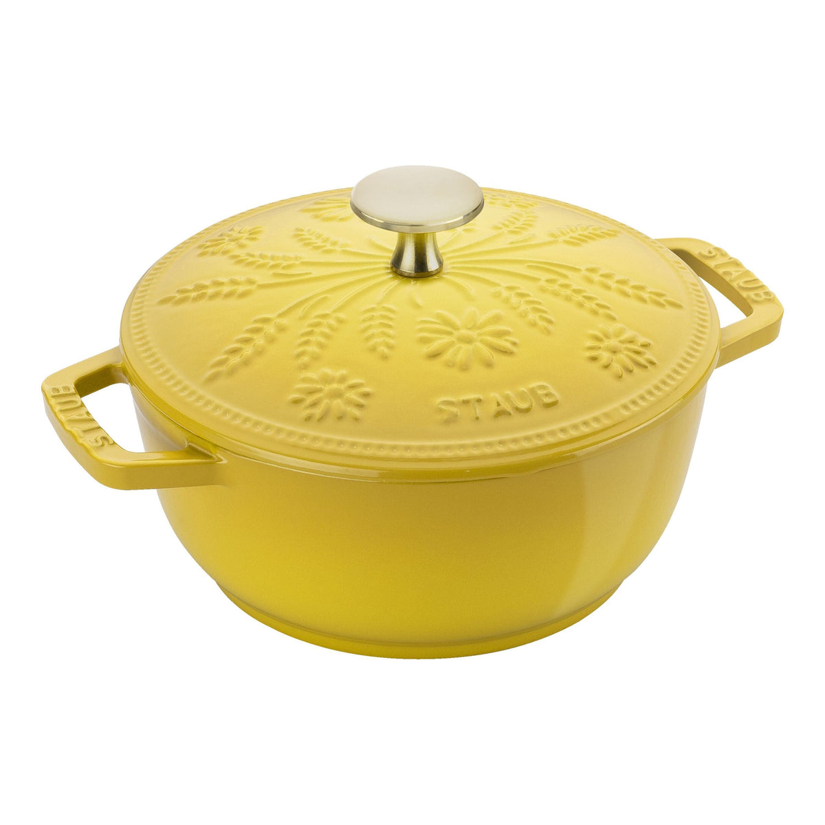 STAUB La Cocotte 1.1 L Cast Iron Round French Oven Marguerite, Citron-n/a-DECOROLALA