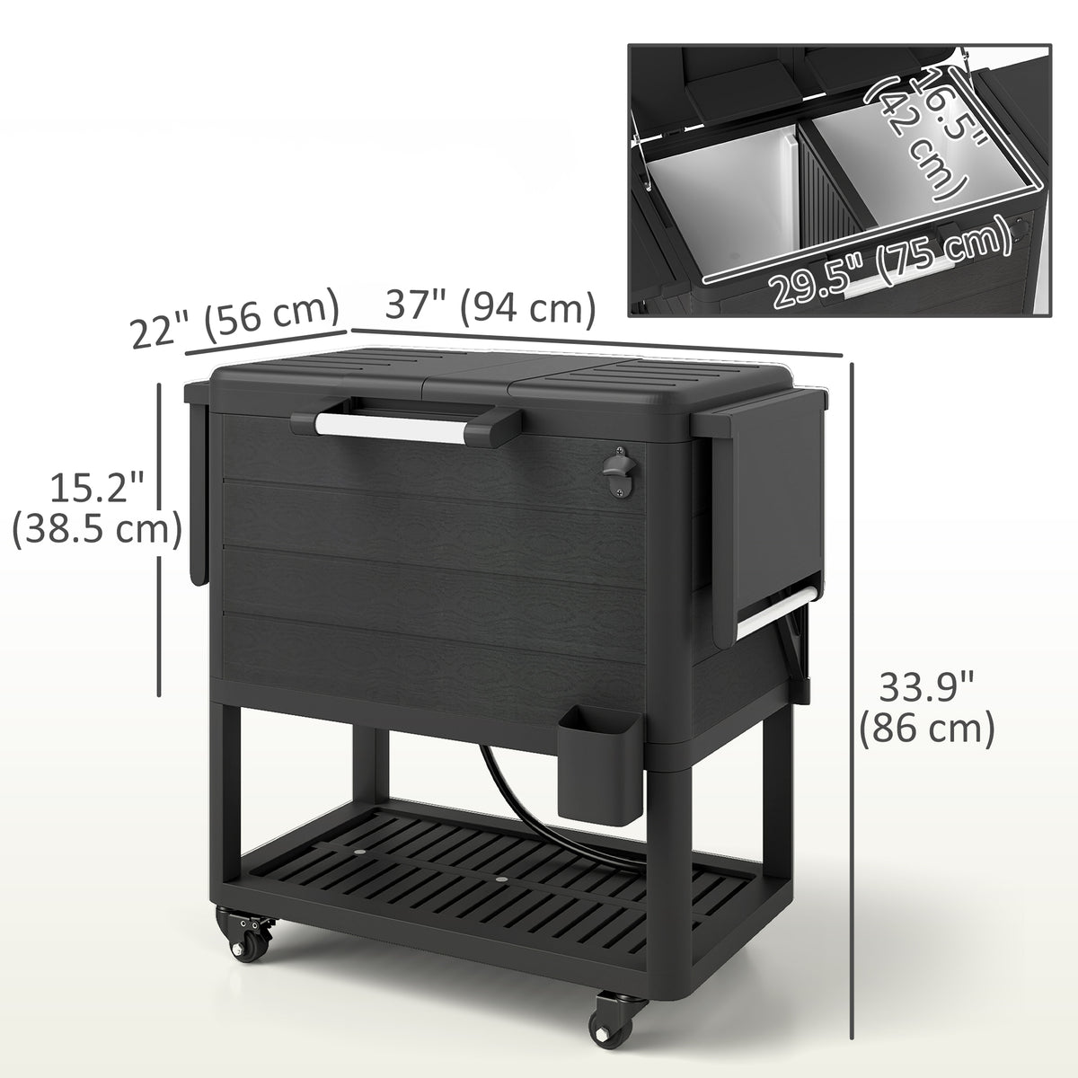 104 Quart Outdoor Cooler Cart - Black Rolling Ice Chest-Coolers-DECOROLALA