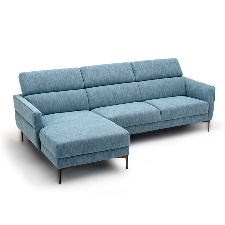 105" L-Shaped Sectional Sofa - Blue Fabric with 3 Headrests-Sofas & Loveseats-DECOROLALA