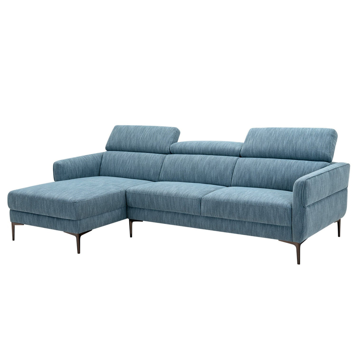 105" L-Shaped Sectional Sofa - Blue Fabric with 3 Headrests-Sofas & Loveseats-DECOROLALA