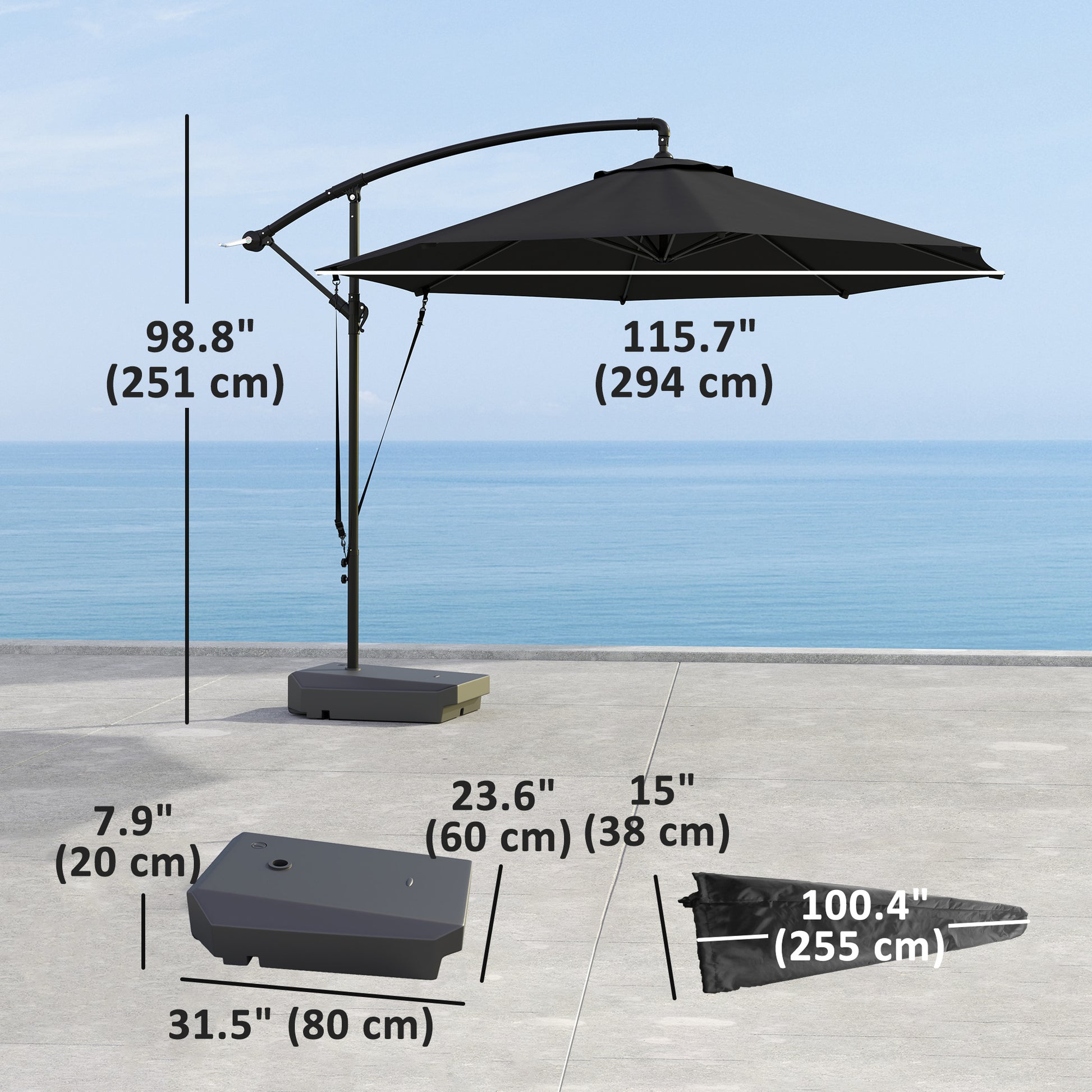 10FT Cantilever Umbrella UPF50+ Grey with Base & Cover-DECOROLALA