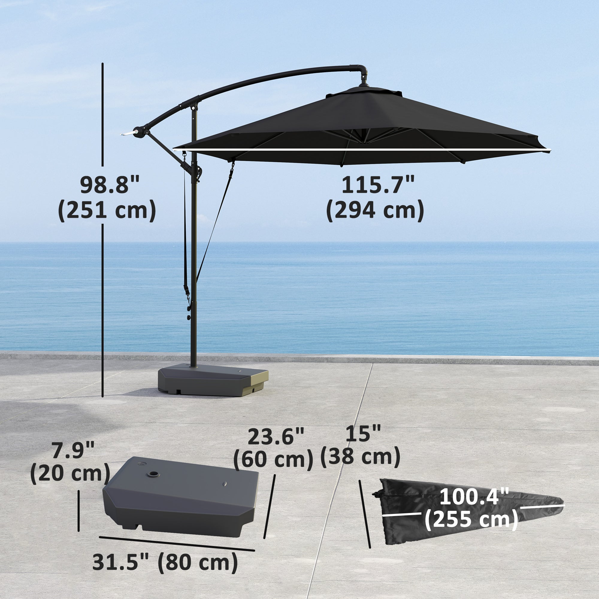 10FT Cantilever Umbrella UPF50+ Grey with Base & Cover-DECOROLALA