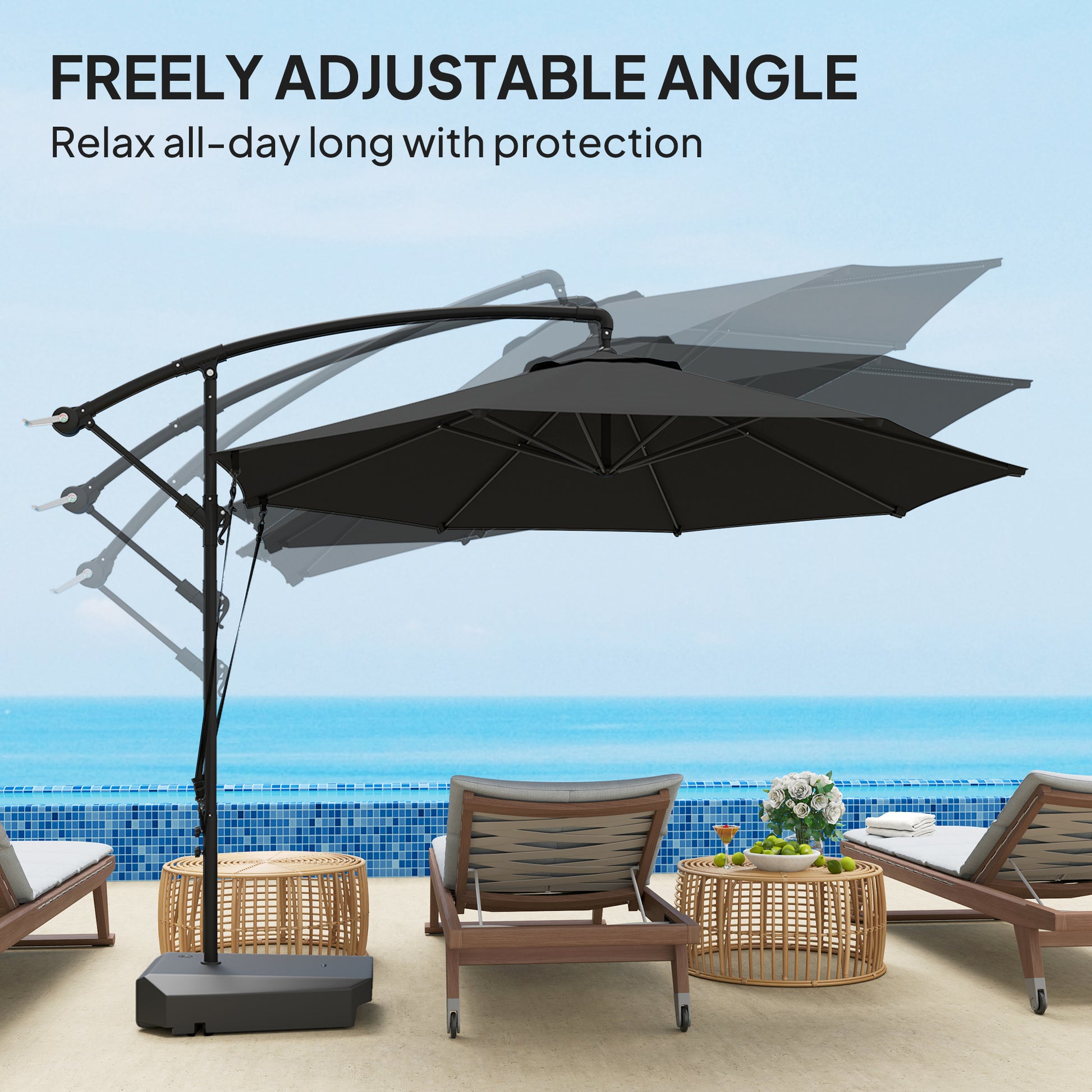 10FT Cantilever Umbrella UPF50+ Grey with Base & Cover-DECOROLALA