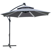 10FT Patio Umbrella with Solar Lights, Grey, Cantilever Design, Crank Handle-DECOROLALA