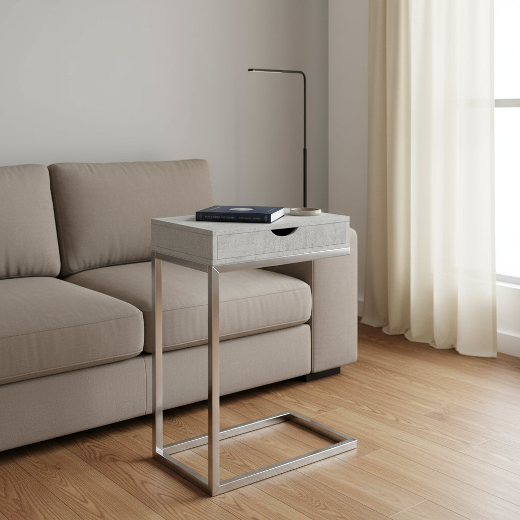 10.25" X 15.75" X 24.5" Cappuccino Finish And Gold Laminated Drawer Accent Table-Tray Tables-DECOROLALA