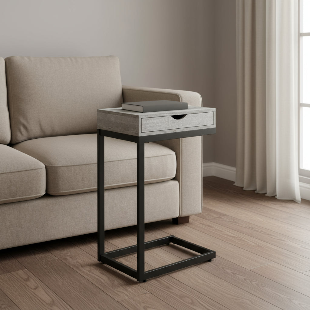 10.25" X 15.75" X 24.5" Cappuccino Finish And Gold Laminated Drawer Accent Table-Tray Tables-DECOROLALA