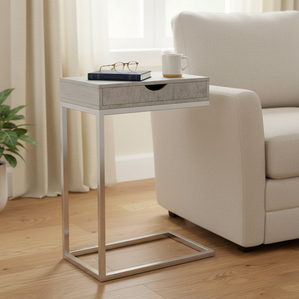 10.25" X 15.75" X 24.5" Cappuccino Finish And Gold Laminated Drawer Accent Table-Tray Tables-DECOROLALA