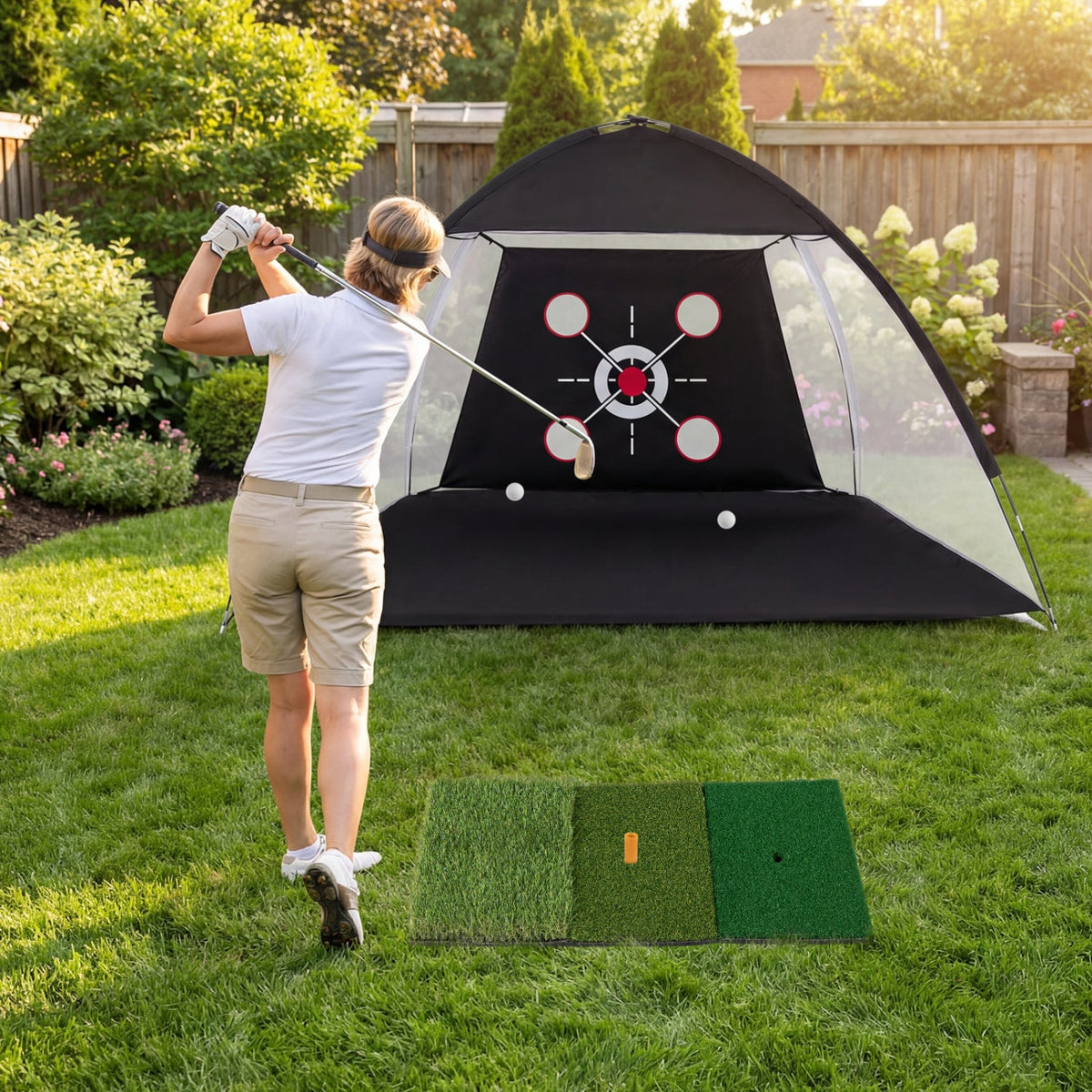 10.3 x 6.5 Feet Golf Practice Net with Foldable Tri-Turf Mat-Golf-DECOROLALA