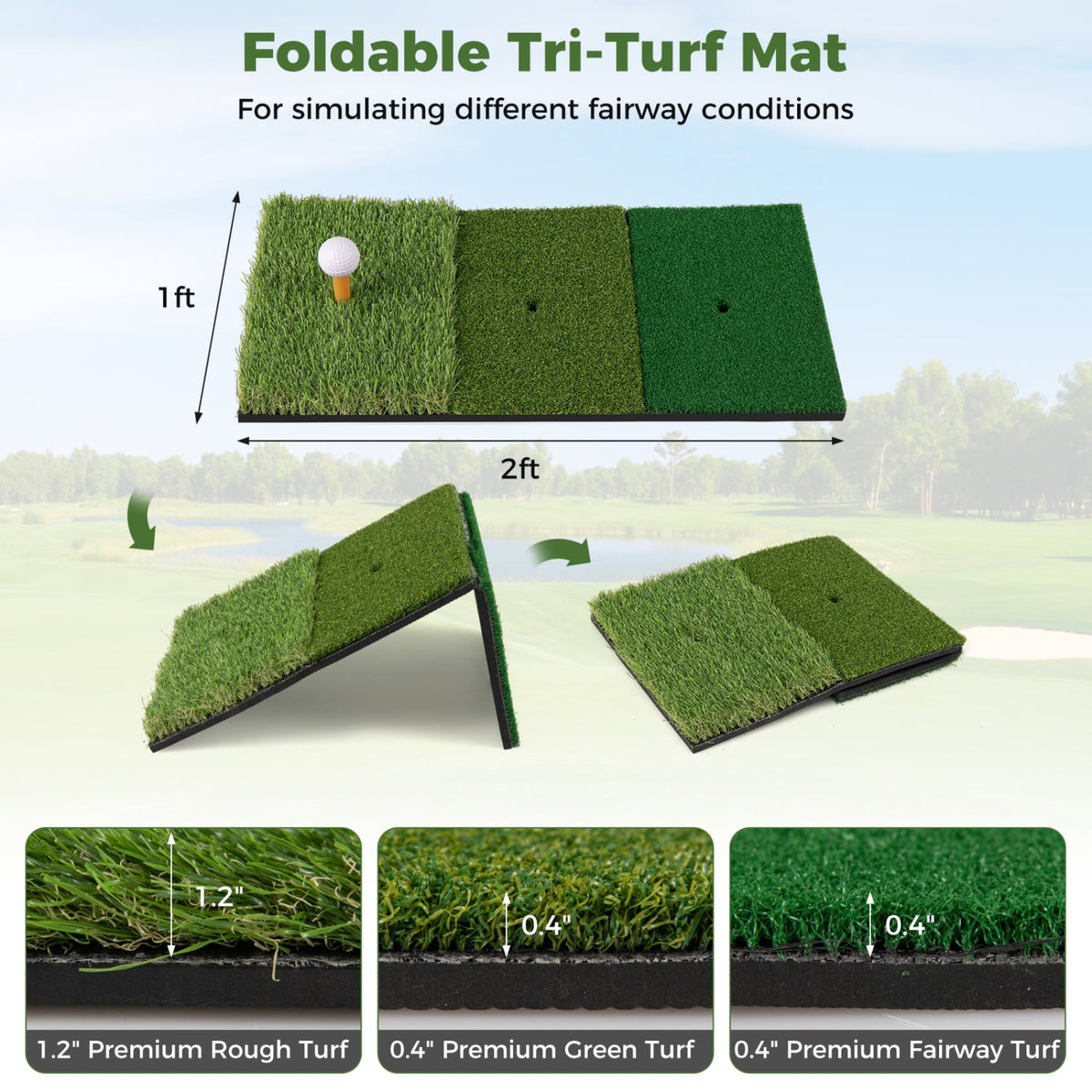 10.3 x 6.5 Feet Golf Practice Net with Foldable Tri-Turf Mat-Golf-DECOROLALA