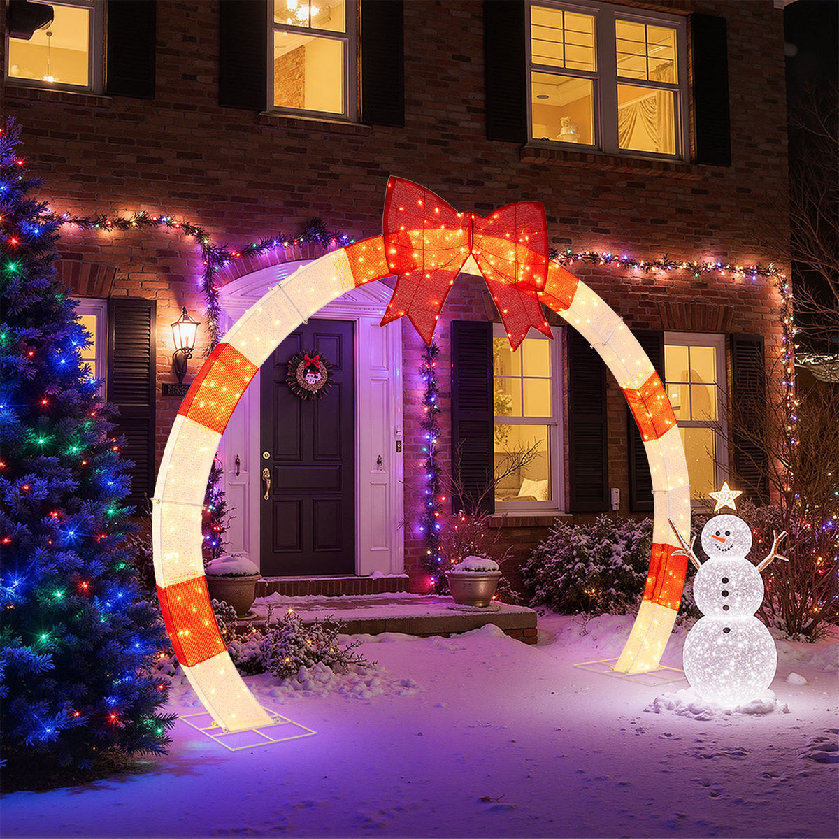 10.4 Feet Christmas Archway with Large Bow and LED Lights-Christmas Decorations & Accessories-DECOROLALA