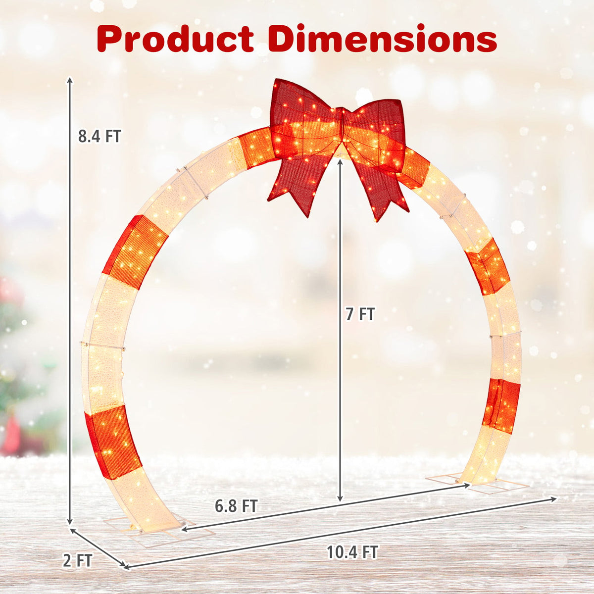 10.4 Feet Christmas Archway with Large Bow and LED Lights-Christmas Decorations & Accessories-DECOROLALA