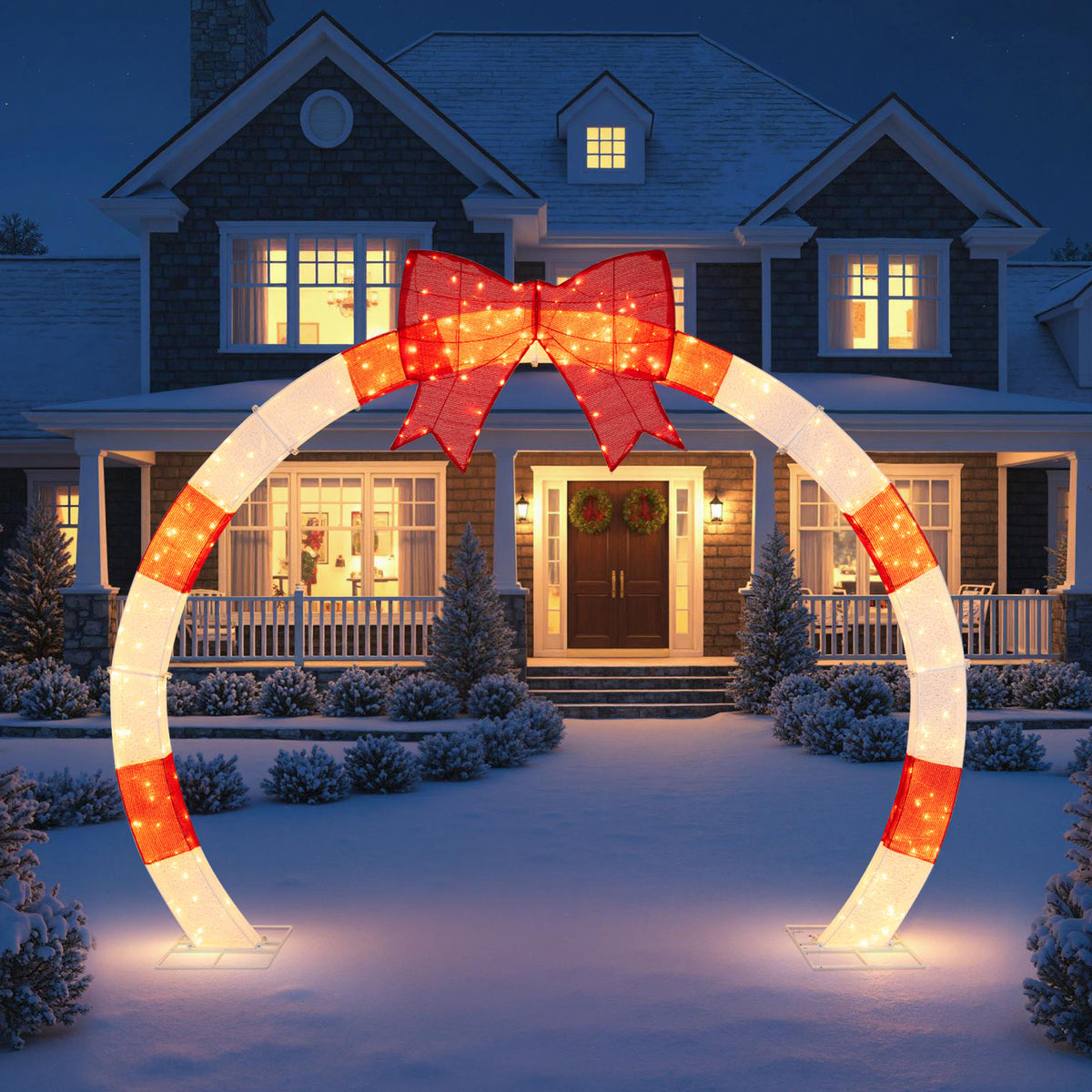 10.4 Feet Christmas Archway with Large Bow and LED Lights-Christmas Decorations & Accessories-DECOROLALA