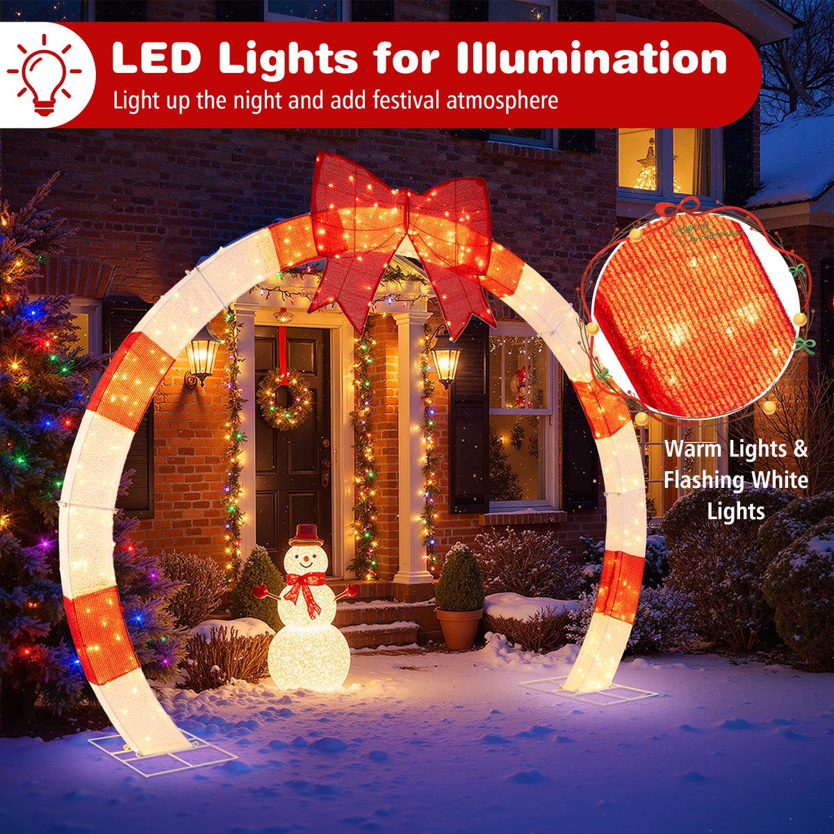 10.4 Feet Christmas Archway with Large Bow and LED Lights-Christmas Decorations & Accessories-DECOROLALA