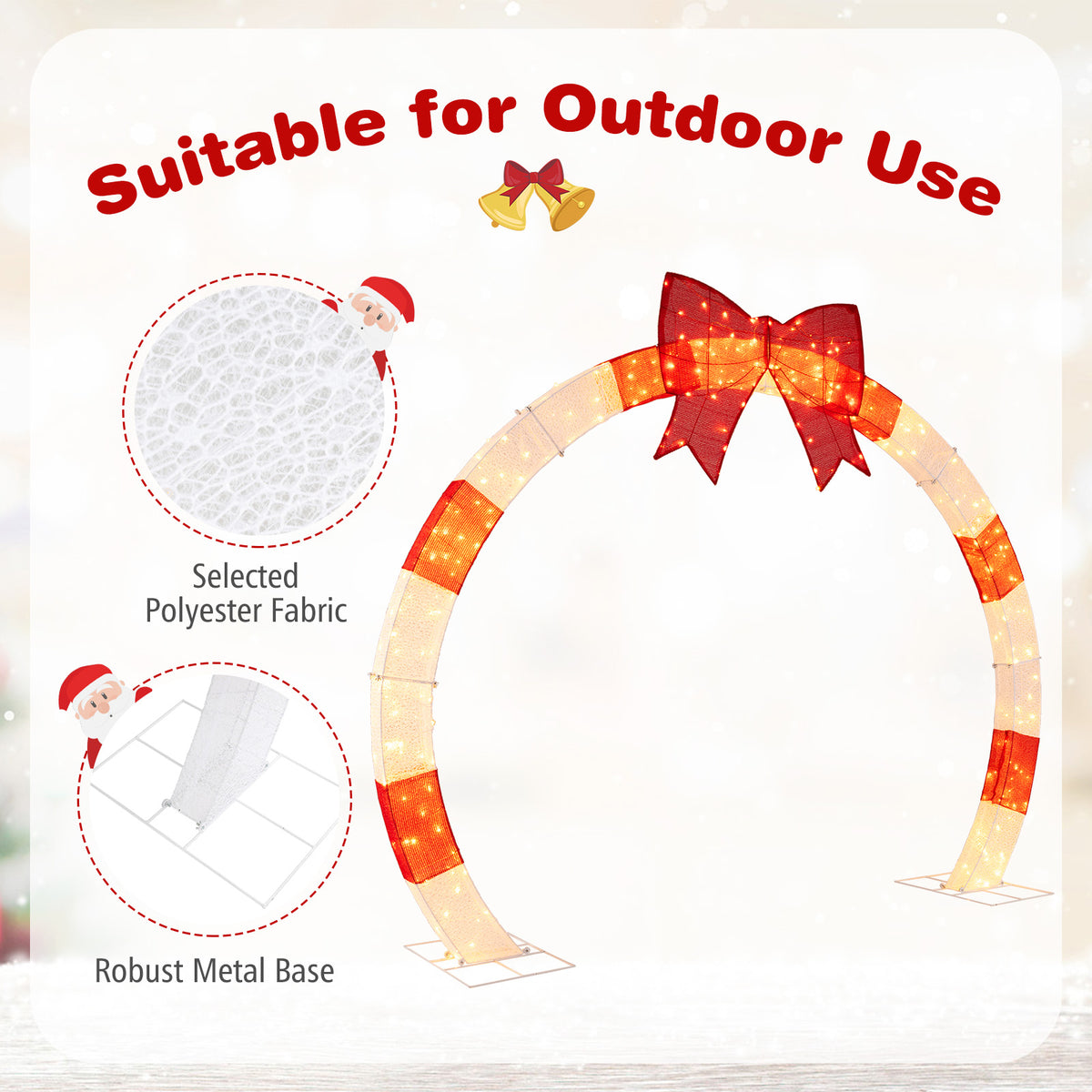 10.4 Feet Christmas Archway with Large Bow and LED Lights-Christmas Decorations & Accessories-DECOROLALA