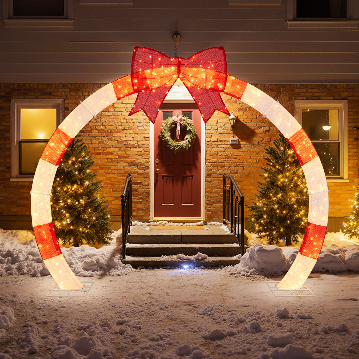 10.4 Feet Christmas Archway with Large Bow and LED Lights-Christmas Decorations & Accessories-DECOROLALA