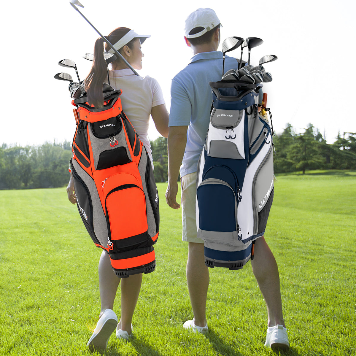 10.5 Inch Golf Stand Bag with 14 Way Dividers and 7 Zippered Pockets-Navy-Golf-DECOROLALA
