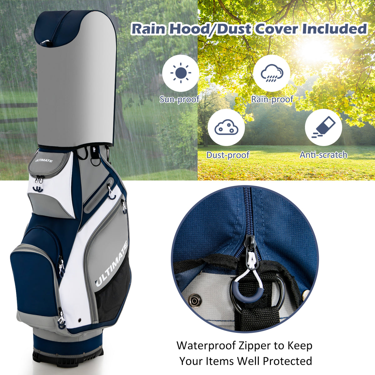 10.5 Inch Golf Stand Bag with 14 Way Dividers and 7 Zippered Pockets-Navy-Golf-DECOROLALA