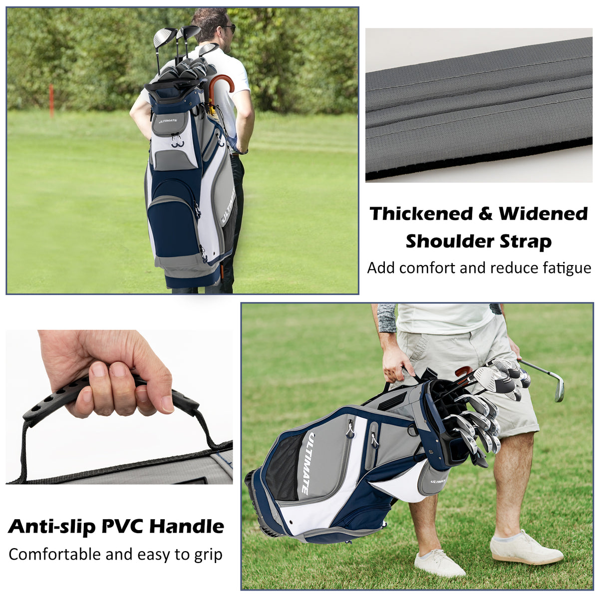 10.5 Inch Golf Stand Bag with 14 Way Dividers and 7 Zippered Pockets-Navy-Golf-DECOROLALA