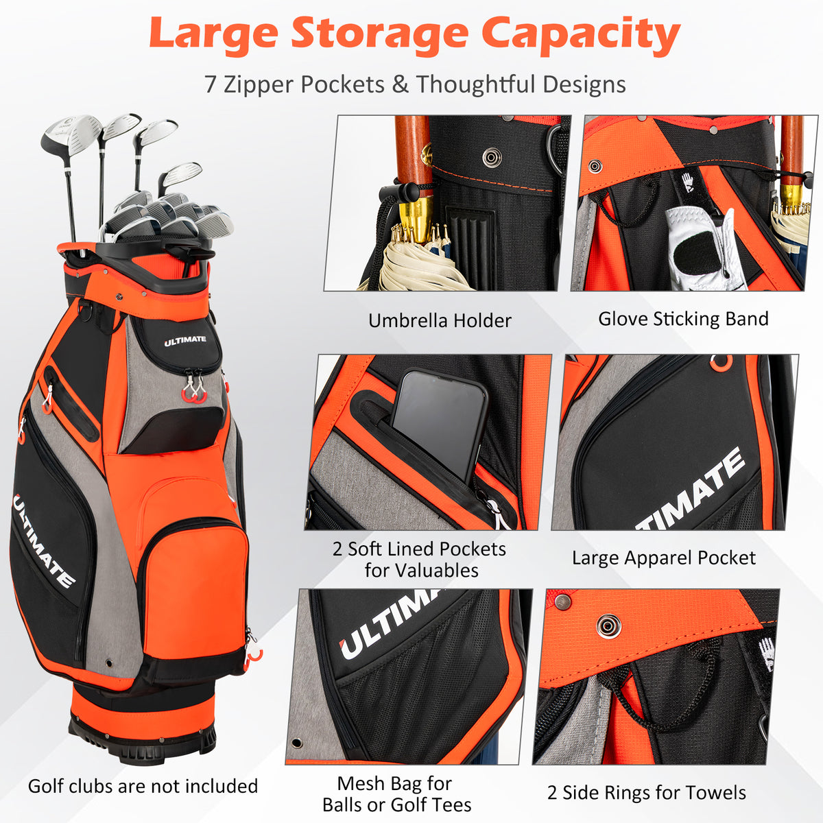 10.5 Inch Golf Stand Bag with 14 Way Dividers and 7 Zippered Pockets-Orange-Golf-DECOROLALA