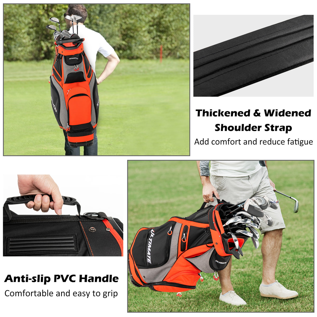 10.5 Inch Golf Stand Bag with 14 Way Dividers and 7 Zippered Pockets-Orange-Golf-DECOROLALA
