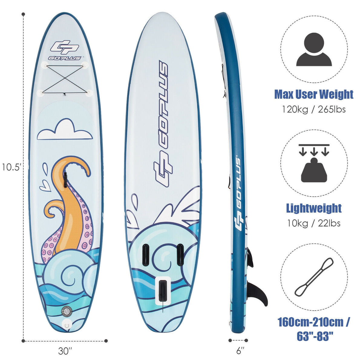 10.5 feet Inflatable Stand Up Paddle Board Surfboard with Aluminum Paddle Pump-10.5 feet-Surfing-DECOROLALA