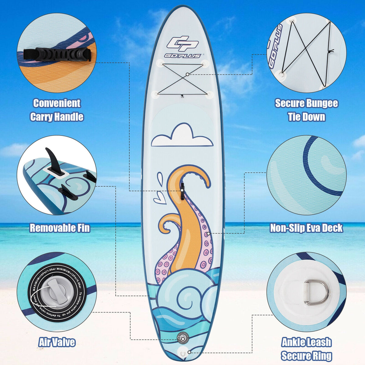 10.5 feet Inflatable Stand Up Paddle Board Surfboard with Aluminum Paddle Pump-10.5 feet-Surfing-DECOROLALA