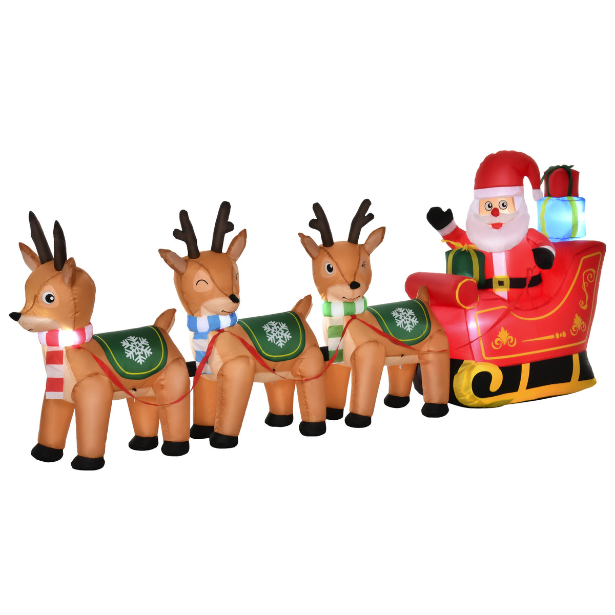 10.5ft Inflatable Santa on Sleigh with 3 Deer and LED Lights-Home Furnishings > Holiday & Seasonal > Christmas Decorations > Christmas Inflatables-DECOROLALA