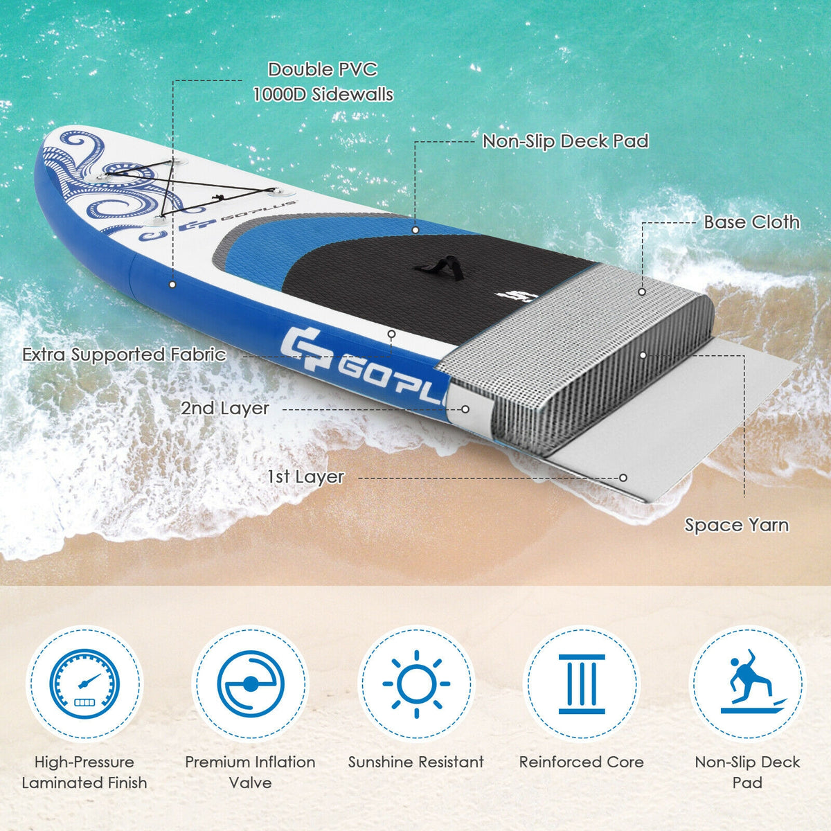 10.6-Feet Inflatable Adjustable Paddle Board with Carry Bag-Surfing-DECOROLALA