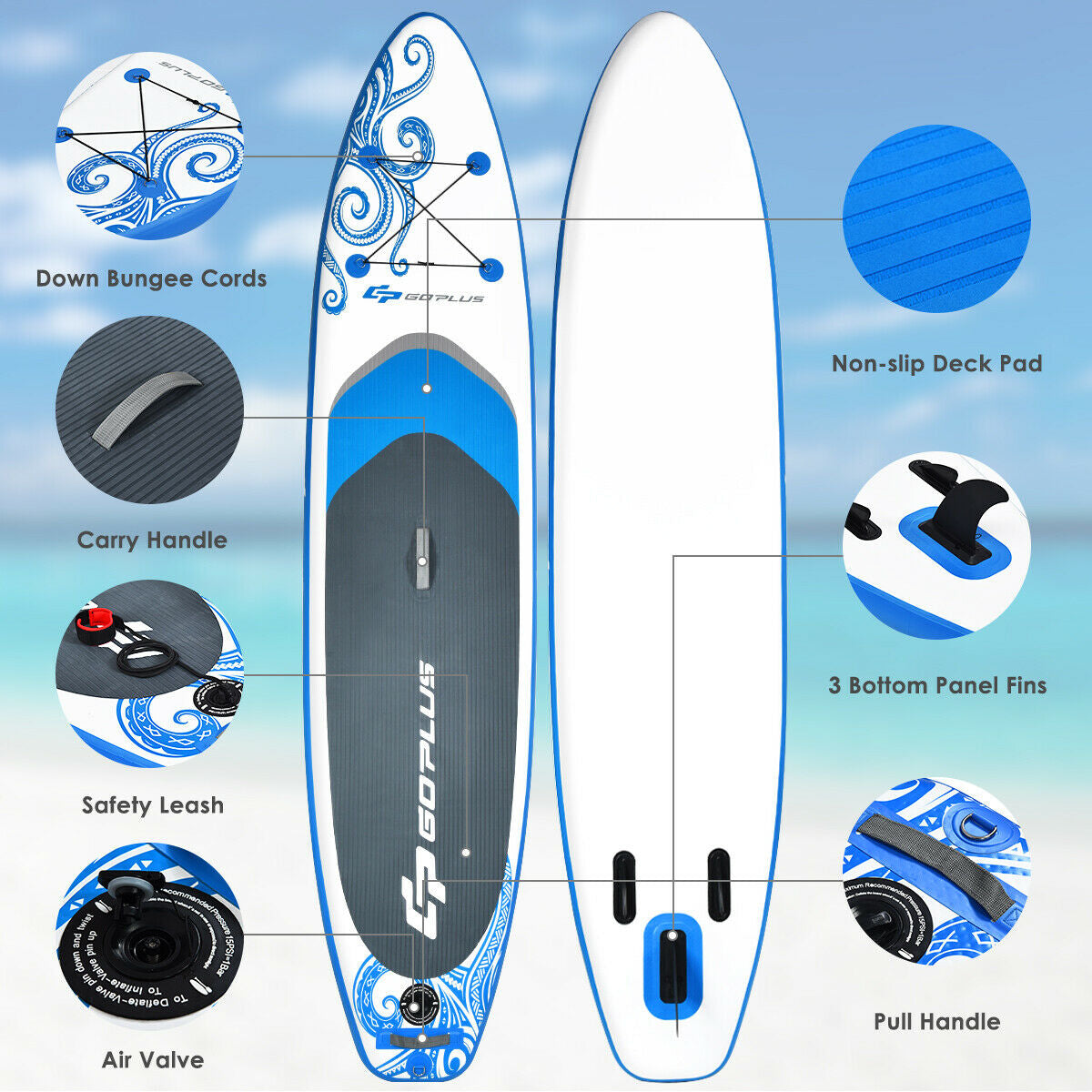 10.6-Feet Inflatable Adjustable Paddle Board with Carry Bag-Surfing-DECOROLALA
