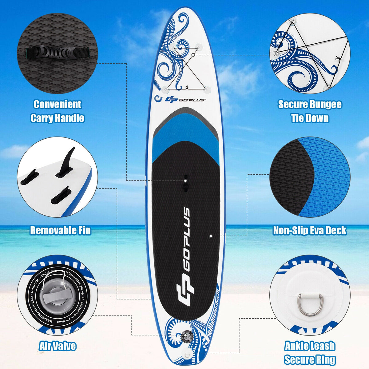 10.6-Feet Inflatable Adjustable Paddle Board with Carry Bag-Surfing-DECOROLALA
